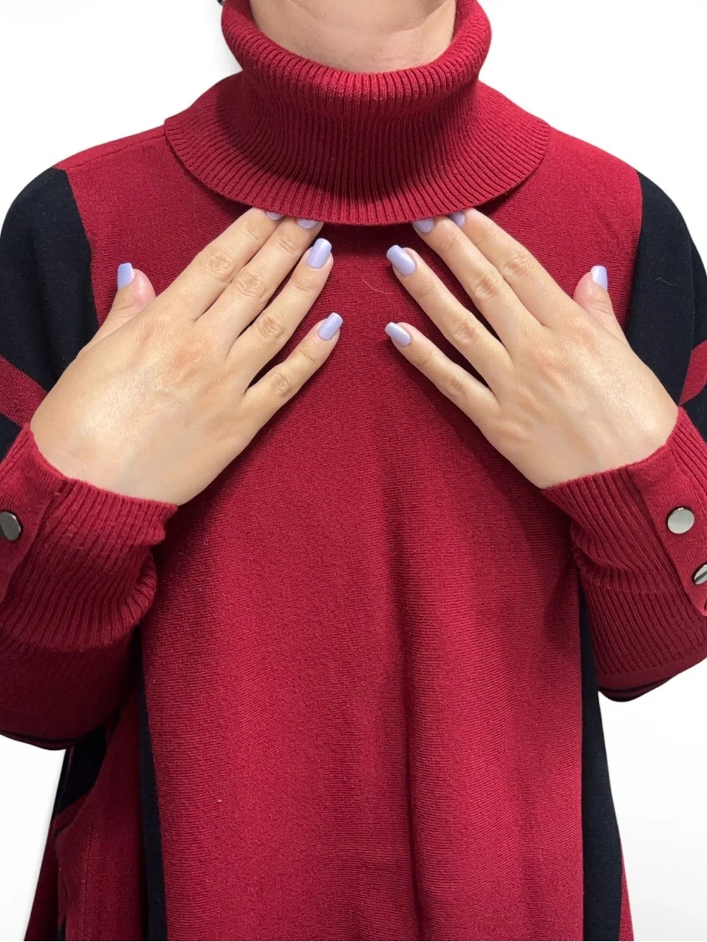 Woman’s Red and Black Turtleneck Poncho Sweater